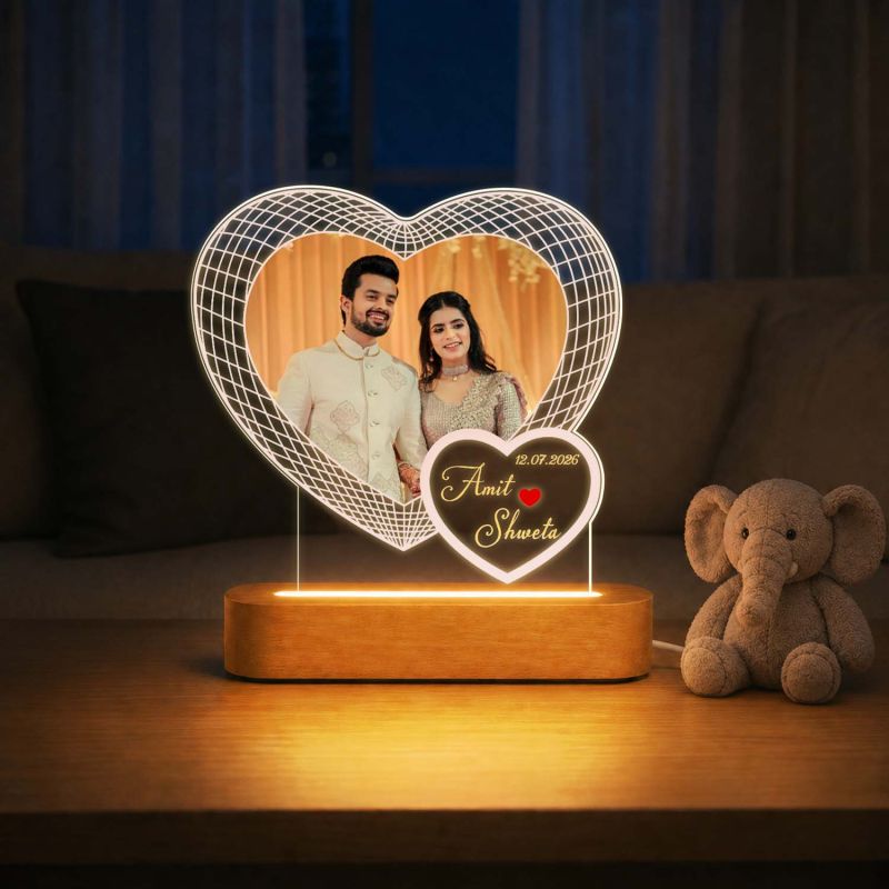 Personalized Heart Shape LED Photo Frame with Custom Name & Date – Romantic Couple Gift, Anniversary & Wedding Gift for Husband, Wife, Boyfriend, Girlfriend, Wedding Keepsake & Home Decor